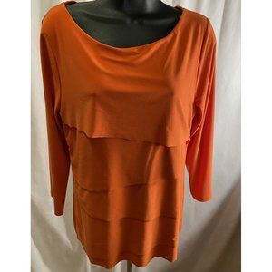 Chaus Womens Blouse Size Large Orange Layered Long Sleeve Dressy Top